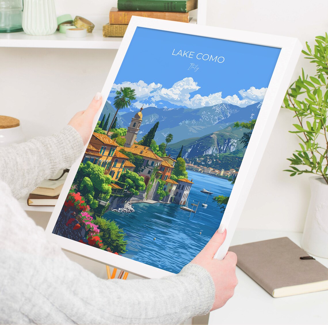 Lake Como Italy Lakeside Village Bell Tower Mountains Travel Poster - Image 3