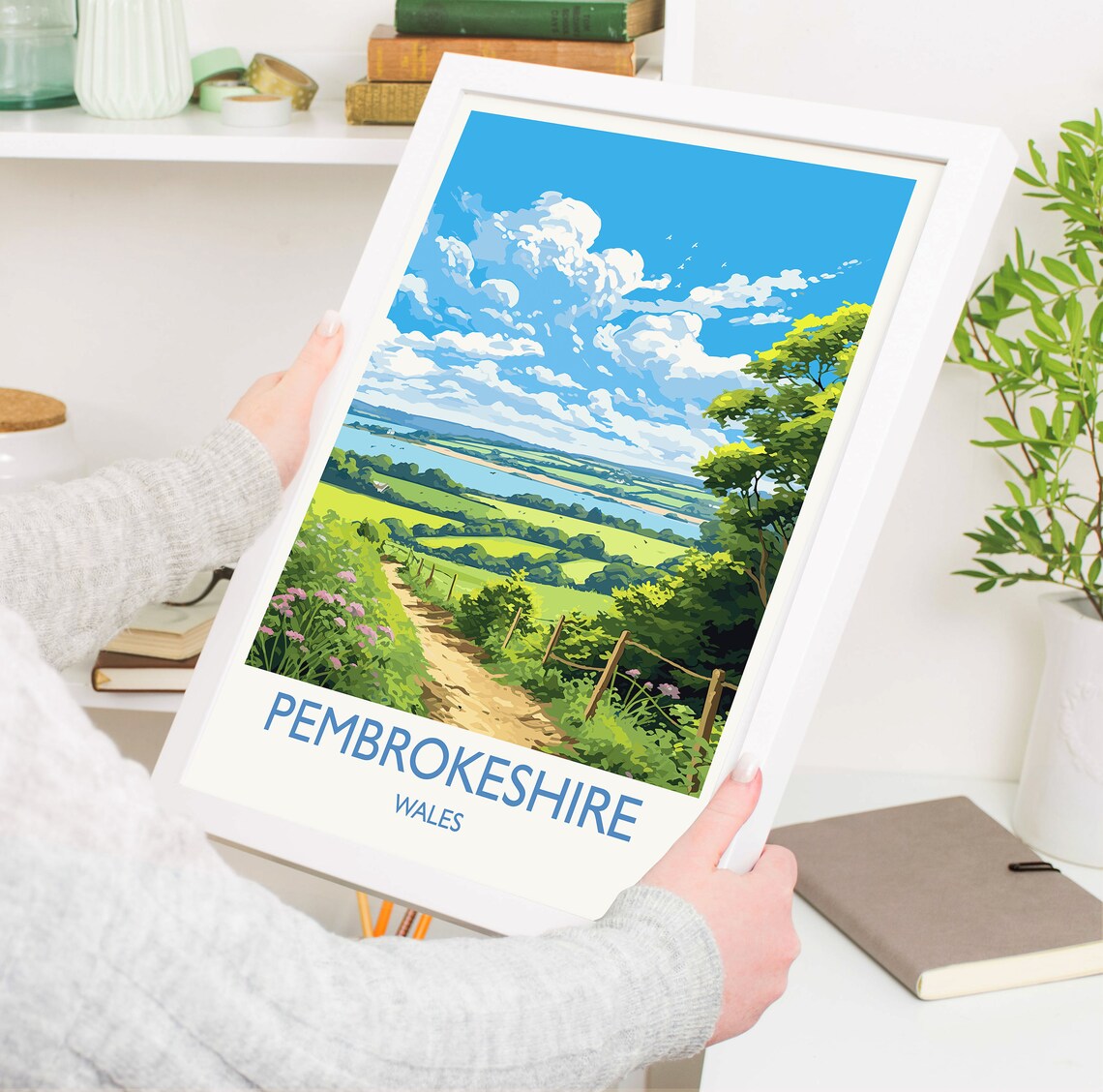 Pembrokeshire Travel Print Travel Poster Of Pembrokeshire Wales Pembrokeshire Art Gift Wales Art Lovers Gift Wall Art Print - Image 3