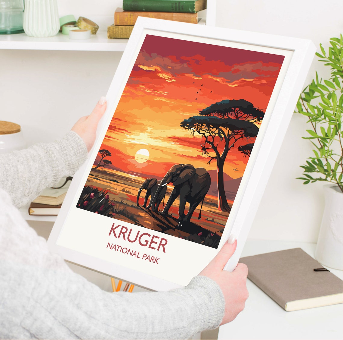 Kruger National Park Elephants At Sunset Acacia Tree Safari Poster - Image 5
