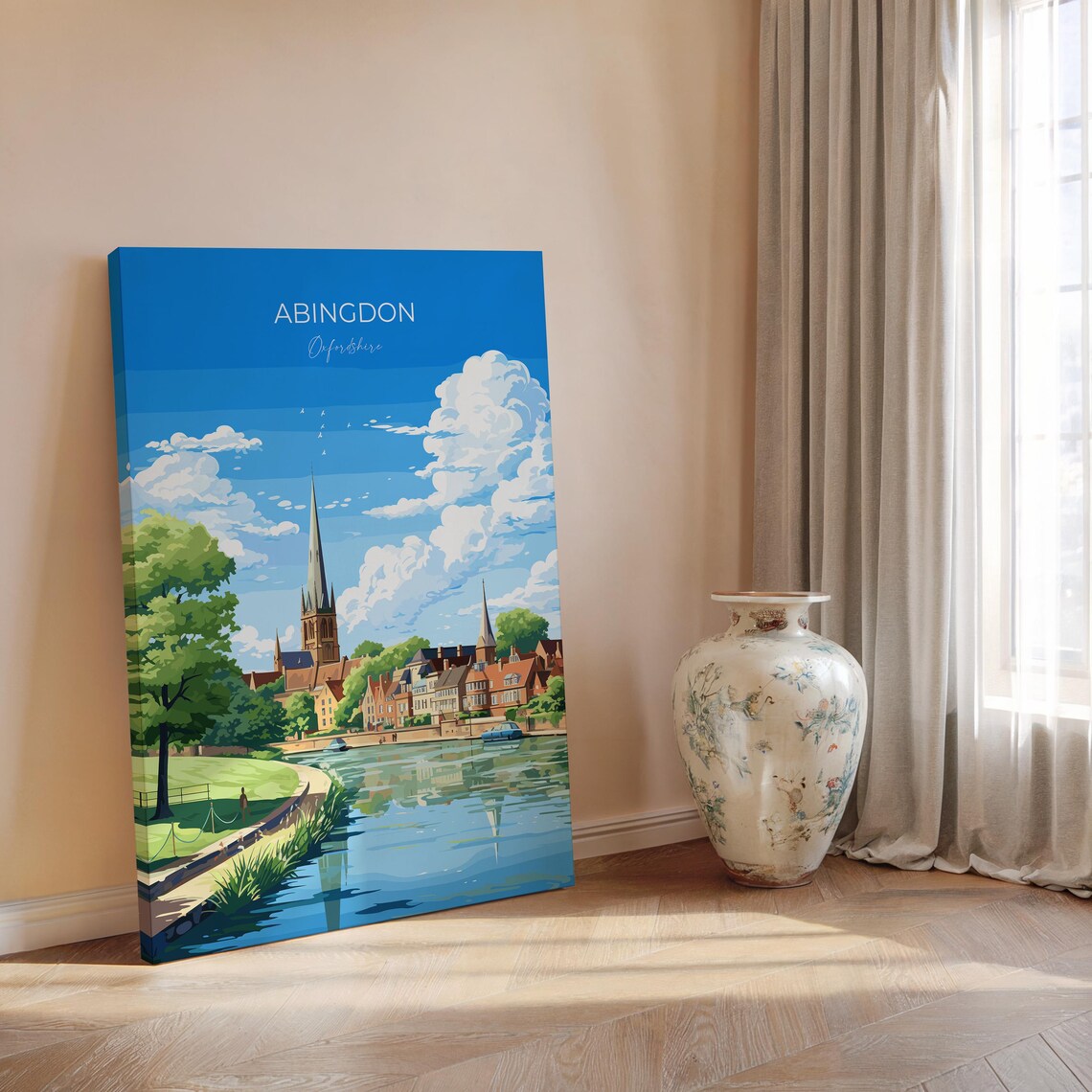 Abingdon Oxfordshire Riverside Church Spire Vintage Travel Poster - Image 5