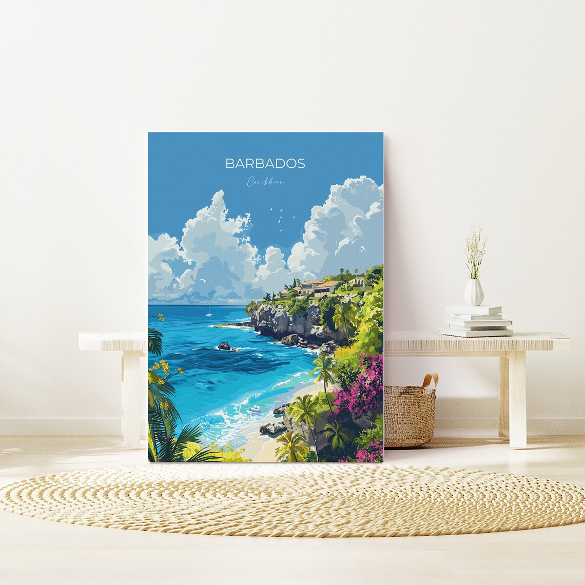 Barbados Caribbean Cliffside Villas Turquoise Sea Beach Travel Poster - Image 2