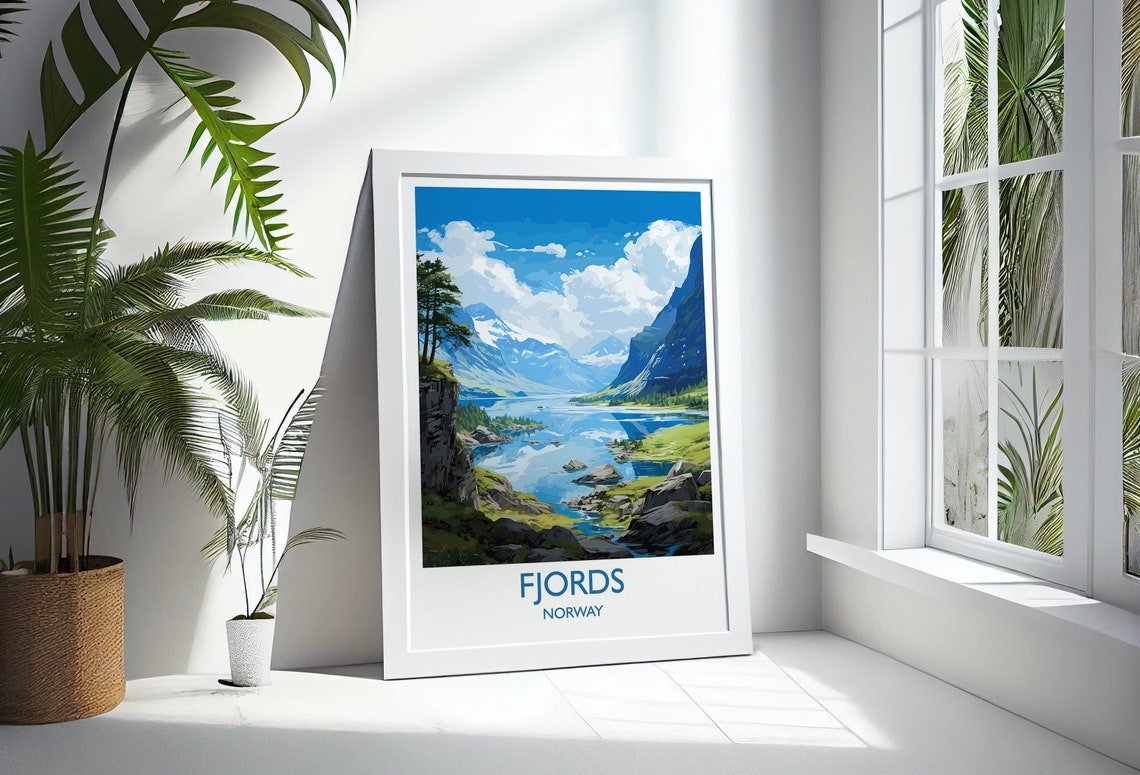 Fjords Travel Poster Travel Print Of Fjords Norway Poster Fjords Art Gift Norway Art Lovers Travel Gift - Image 3