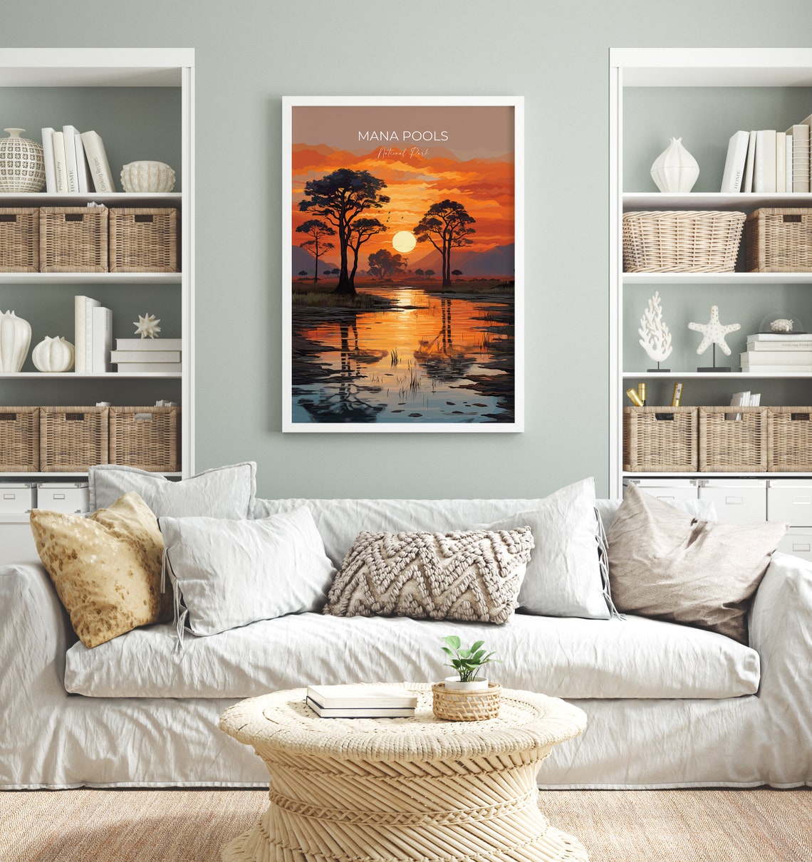 Mana Pools National Park Fiery Sunset Over Water Travel Poster - Image 4