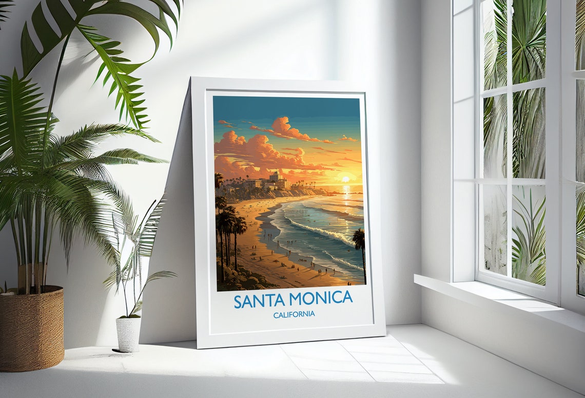 Santa Monica Travel Poster Travel Print Of Santa Monica California Santa Monica Art Lovers Gift Usa Gift Wall Art Print - Image 3