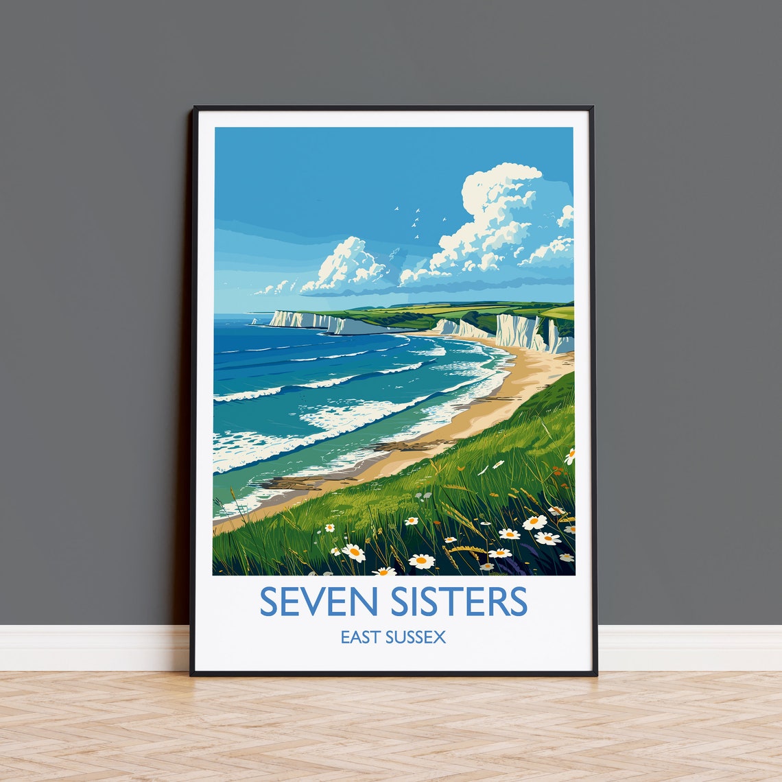 Seven Sisters Travel Print Wall Art Seven Sisters Travel Poster East Sussex English Coastal Art Seven Sisters Gift Art Lovers Gift