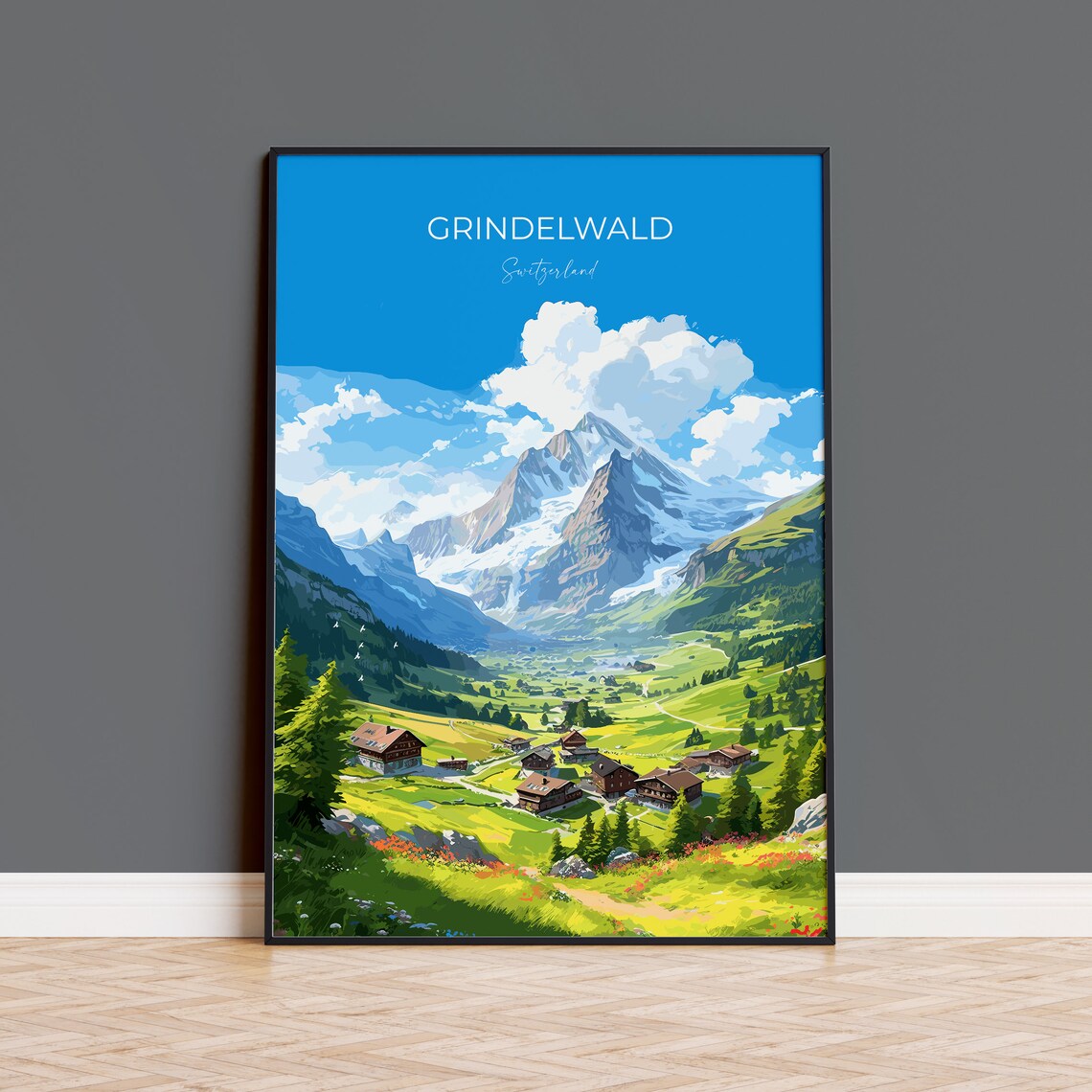 Grindelwald Swiss Alps Mountain Village Travel Poster Wall Decor