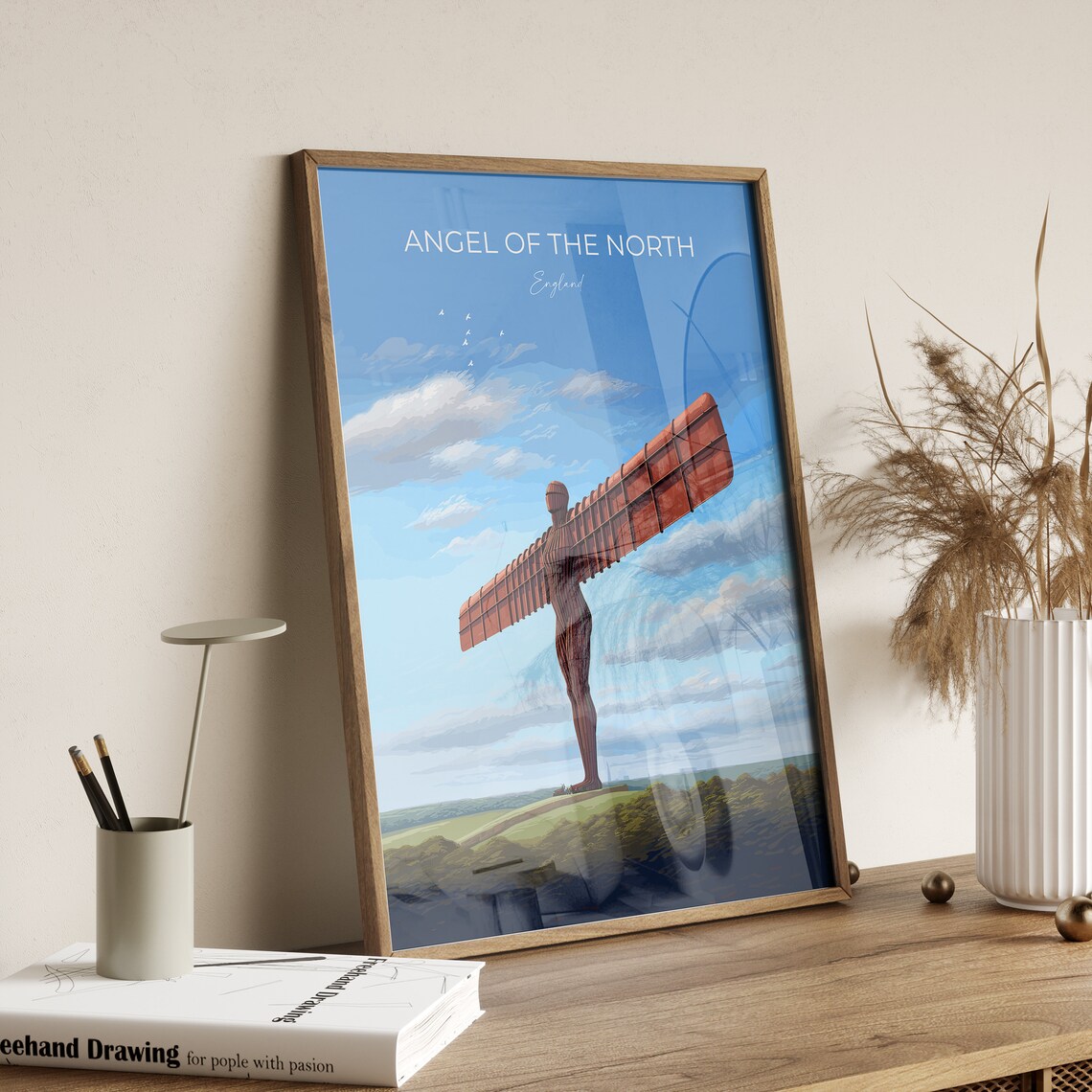 Angel of the North England Steel Sculpture Landmark Travel Poster - Image 2