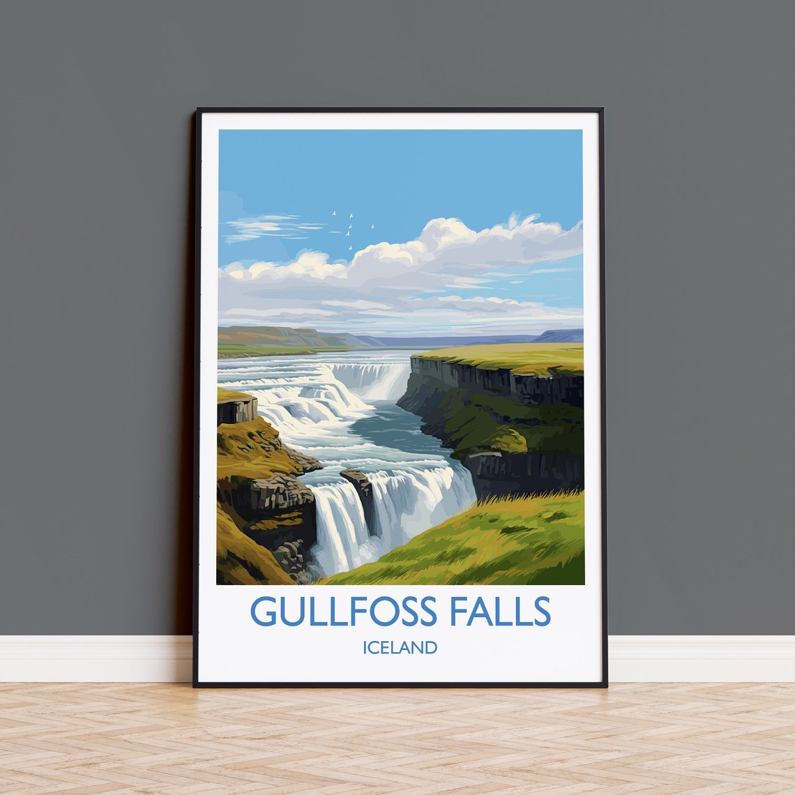 Gullfoss Falls Iceland Powerful Waterfall Landscape View Poster