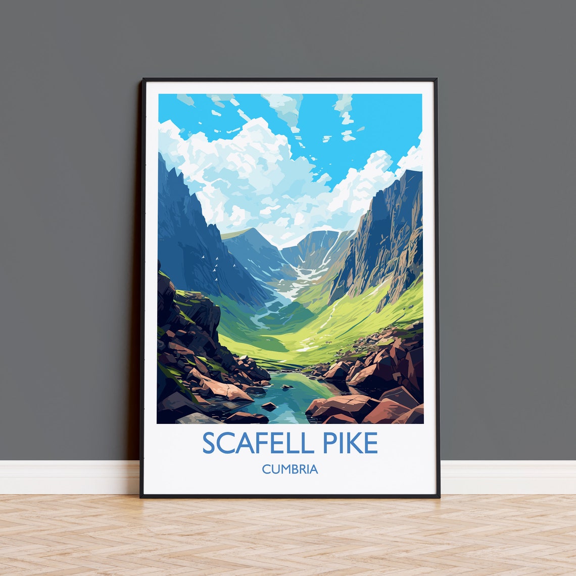 Scafell Pike Cumbria Rocky Valley Mountain Tarn Scenic Poster