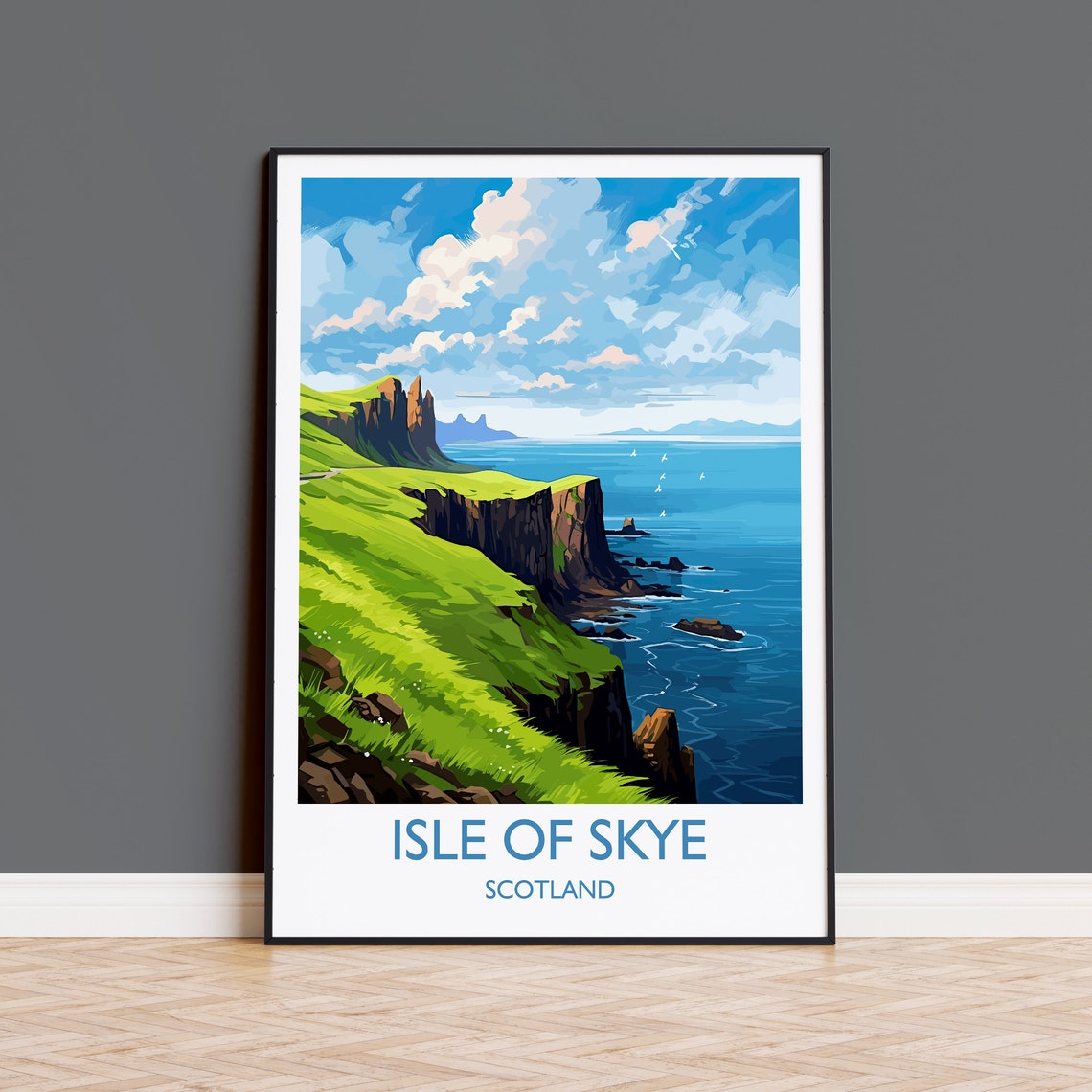 Isle of Skye Scotland Green Sea Cliffs Stunning Coast Travel Poster