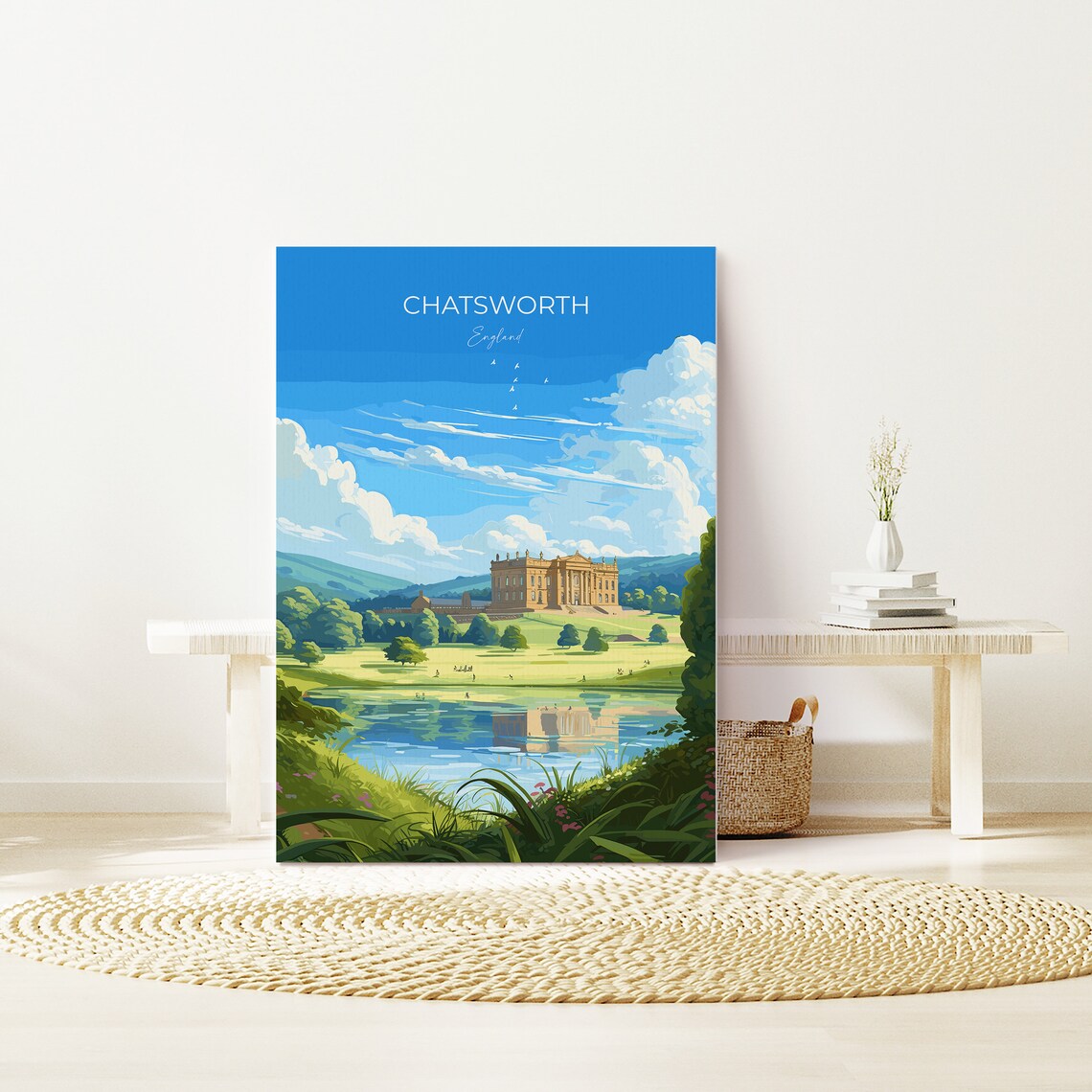 Chatsworth England Travel Poster Stately Home Gardens Lake View - Image 2