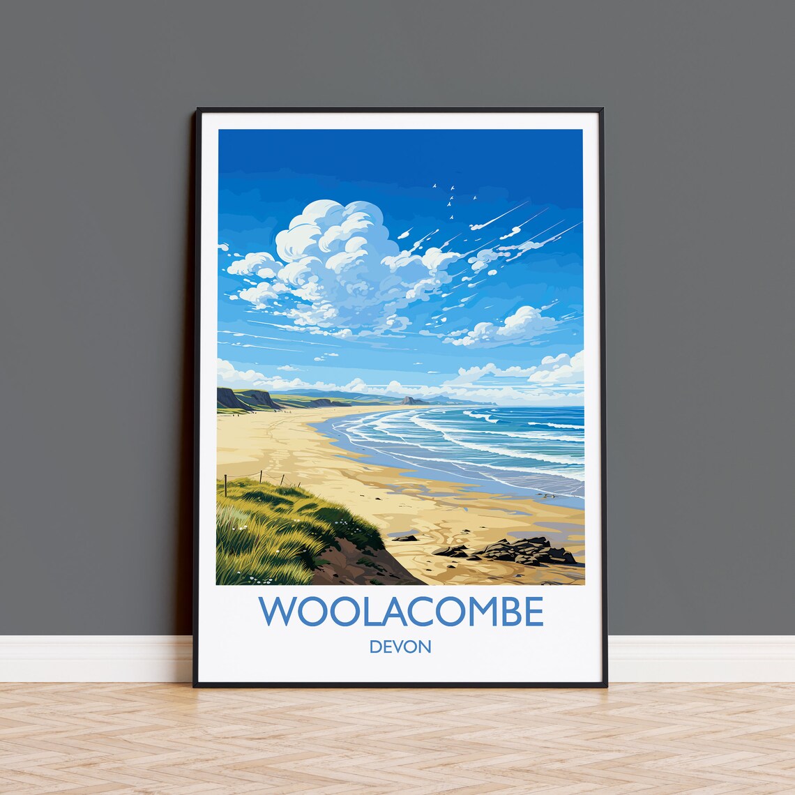 Woolacombe Devon Beach Panorama Golden Sands Coast Travel Poster