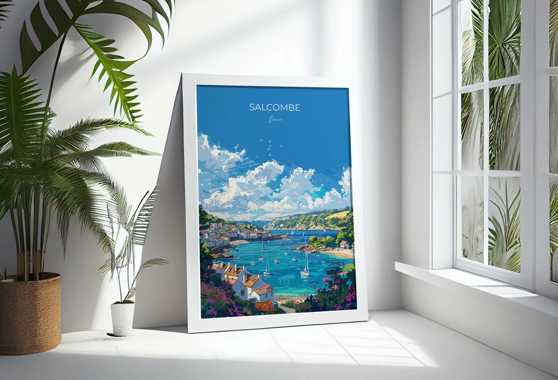 Salcombe Devon Harbor Sailboats Pastel Cottages Coastal Travel Poster - Image 3
