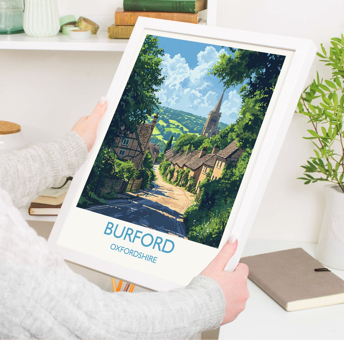 Burford Travel Poster Travel Print Of Burford Oxfordshire Gift England Burford Art Lovers Gift Wall Art Print - Image 5