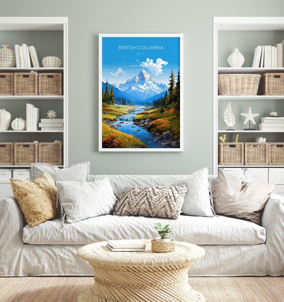 British Columbia Canada Snow Peak River Valley Travel Poster - Image 4