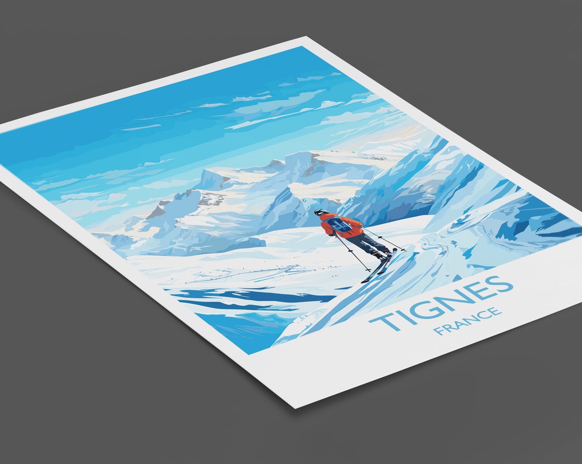 Tignes Wall Art Travel Poster Travel Print Of Tignes Ski Poster Tignes Art Gift France Ski Art Travel Gift - Image 2