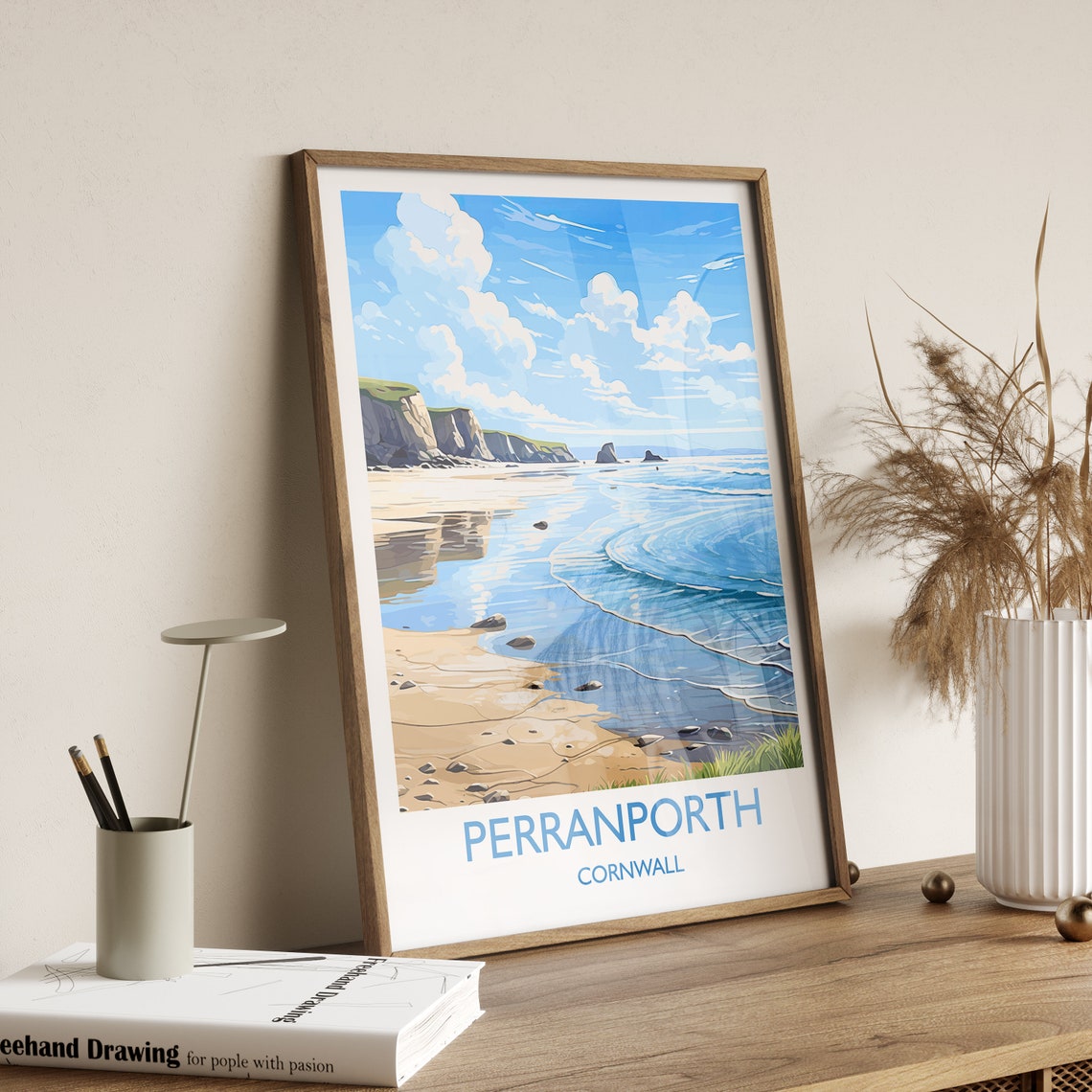 Perranporth Cornwall Sandy Beach Cliffs Turquoise Waves Travel Poster - Image 3
