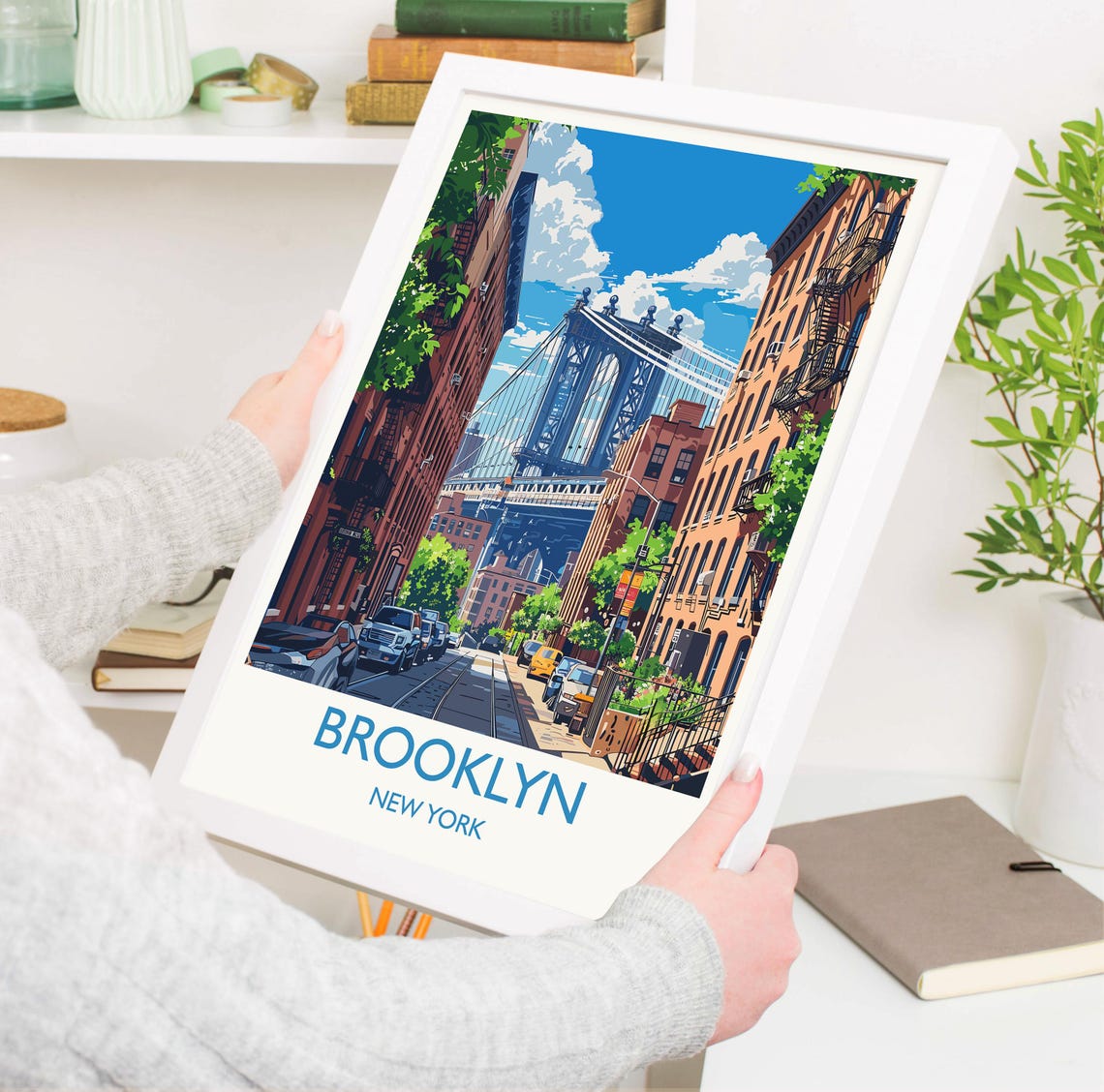 Manhattan Bridge Brooklyn Street Scene Poster With White Border - Image 3