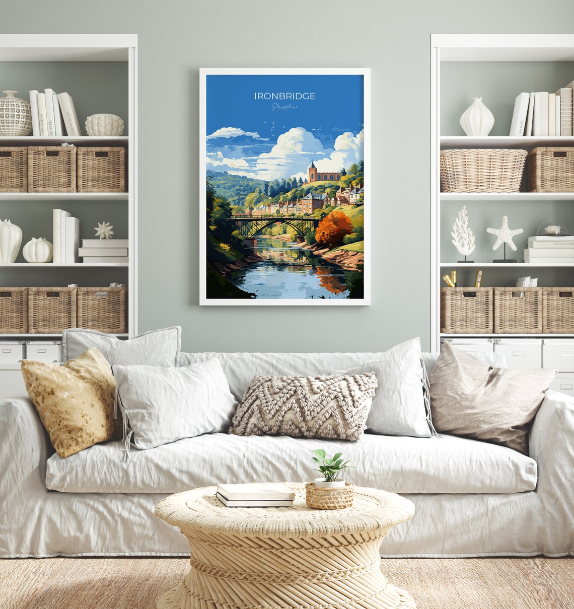Ironbridge Shropshire River Town Bridge View Vintage Script Poster - Image 4