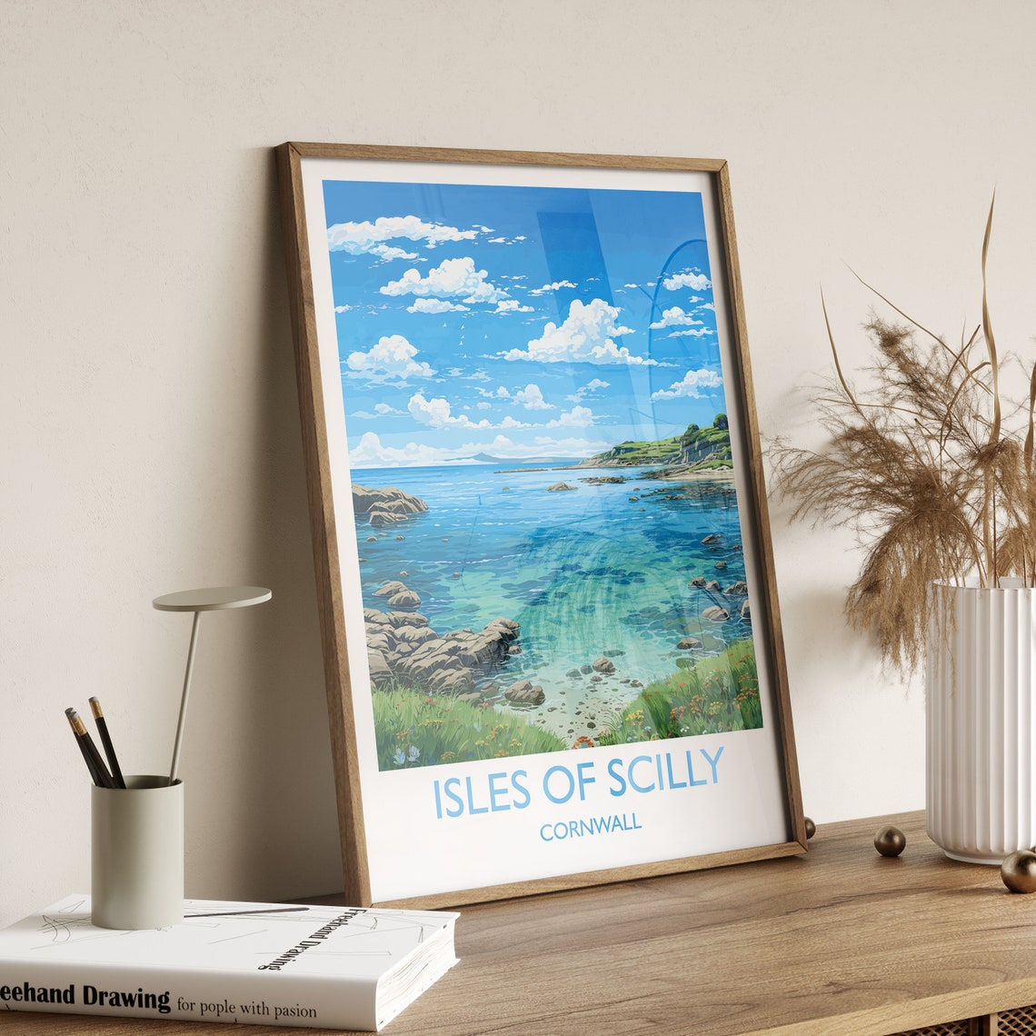 Isles Of Scilly Cornwall Turquoise Rocky Cove Summer Seascape Poster - Image 2