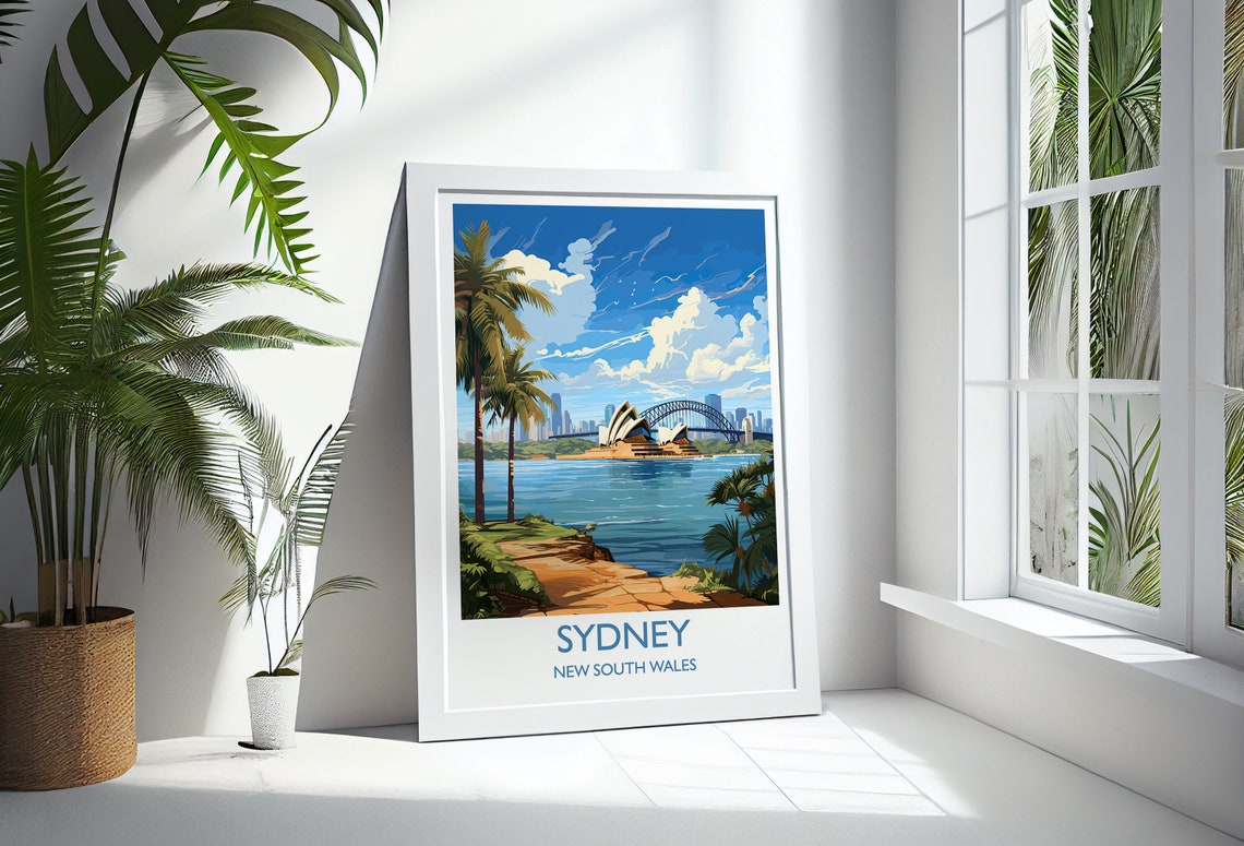 Sydney Opera House Harbour Bridge Palm Trees Waterfront Travel Poster - Image 3