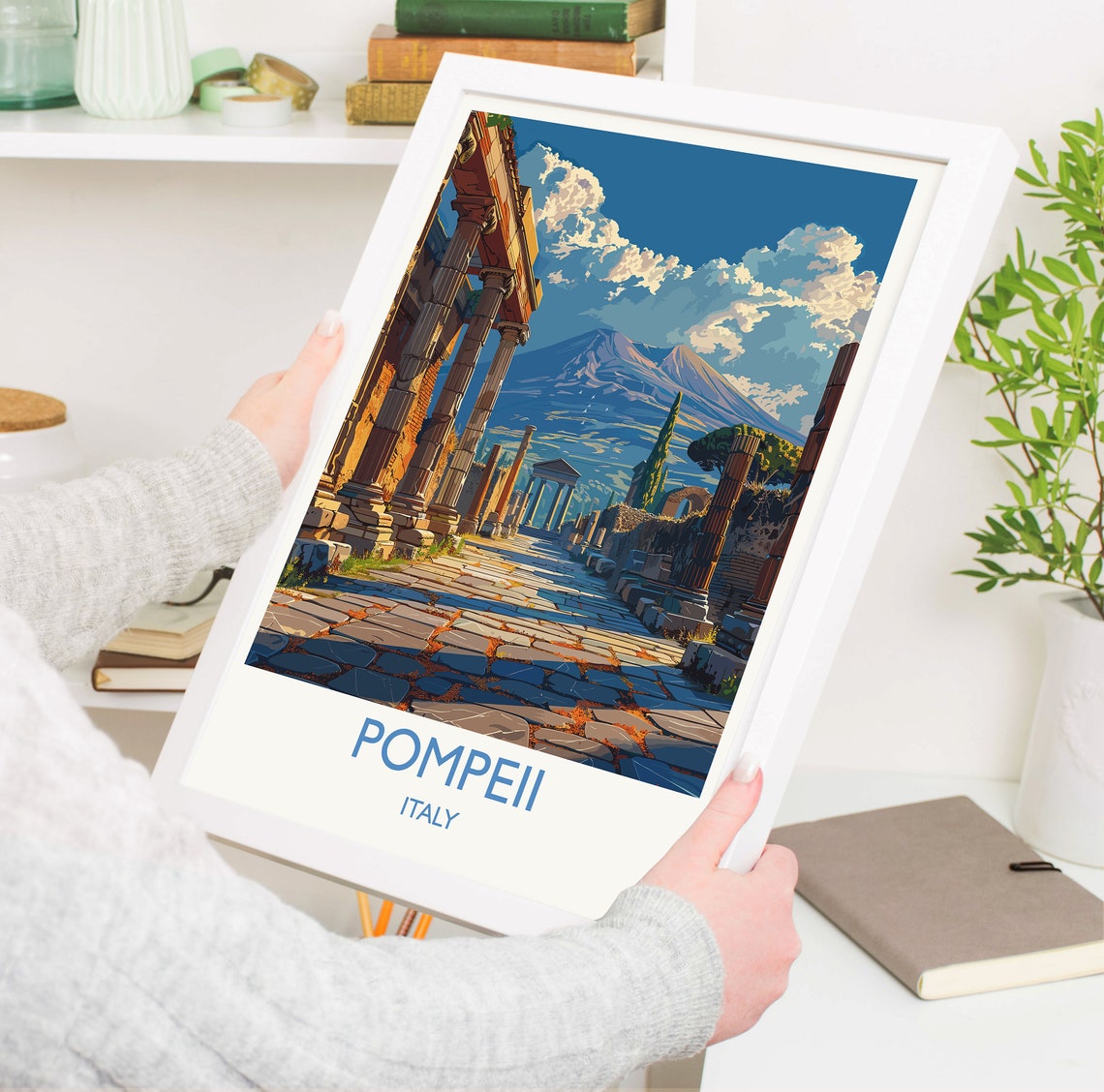Pompeii Italy Ancient Ruins Column Avenue Mount Vesuvius Travel Poster - Image 3