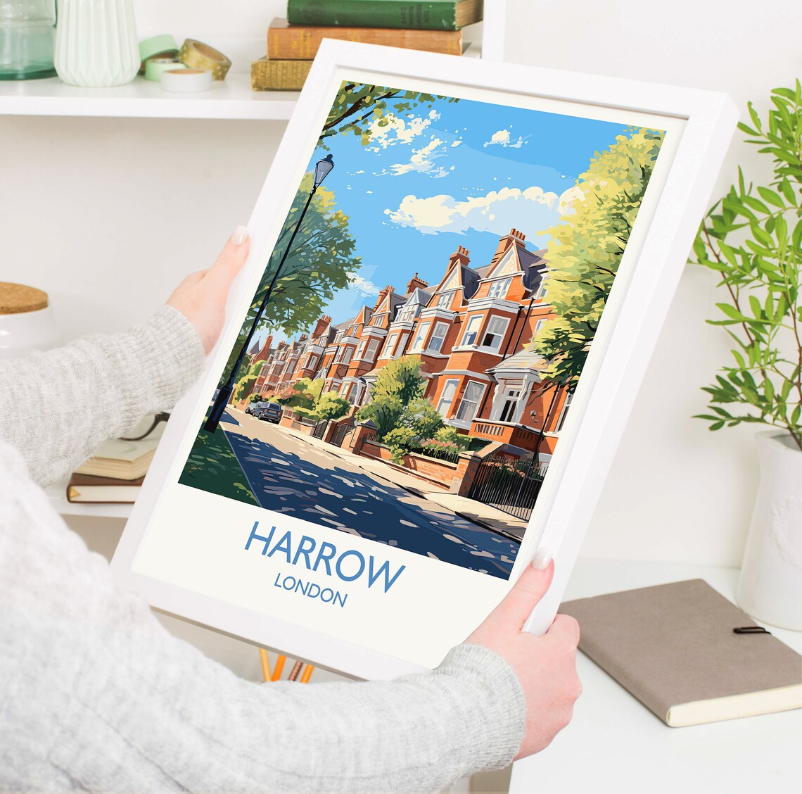 Harrow London Red Brick Victorian Street Scene Travel Poster - Image 5