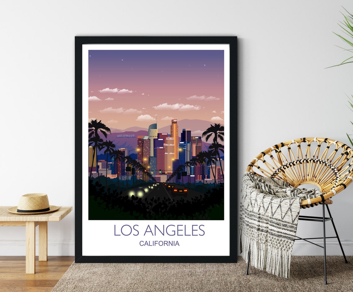 Los Angeles Travel Print Los Angeles Travel Poster City Of Los Angeles California Usa Usa Travel Poster Los Angeles Cityscape