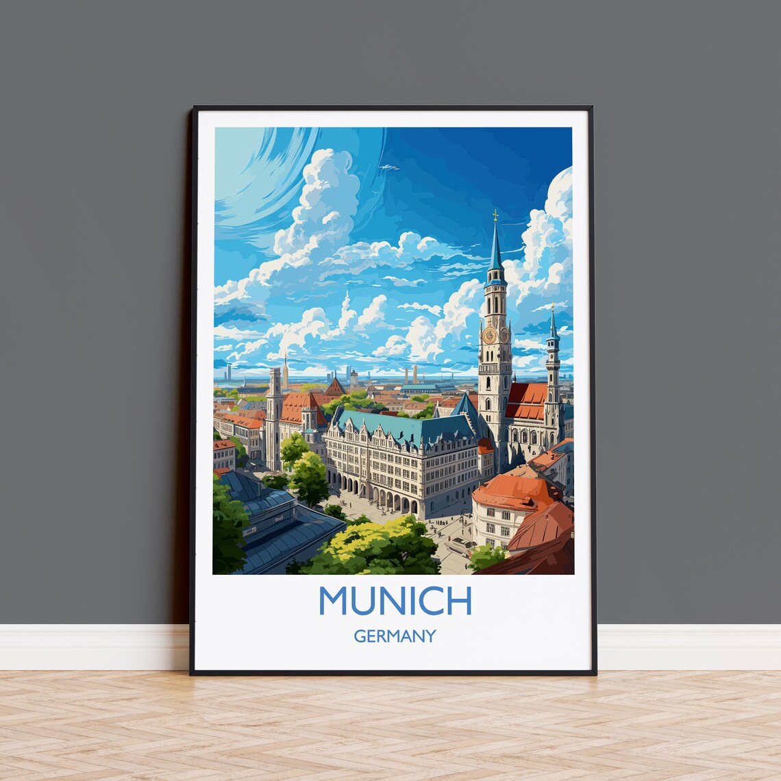 Munich Germany Historic Rooftops Church Spires Cityscape Travel Poster