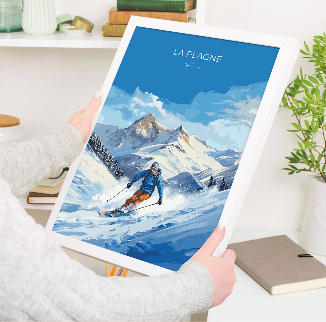 La Plagne France Alpine Ski Resort Mountain Slopes Skier Poster - Image 5