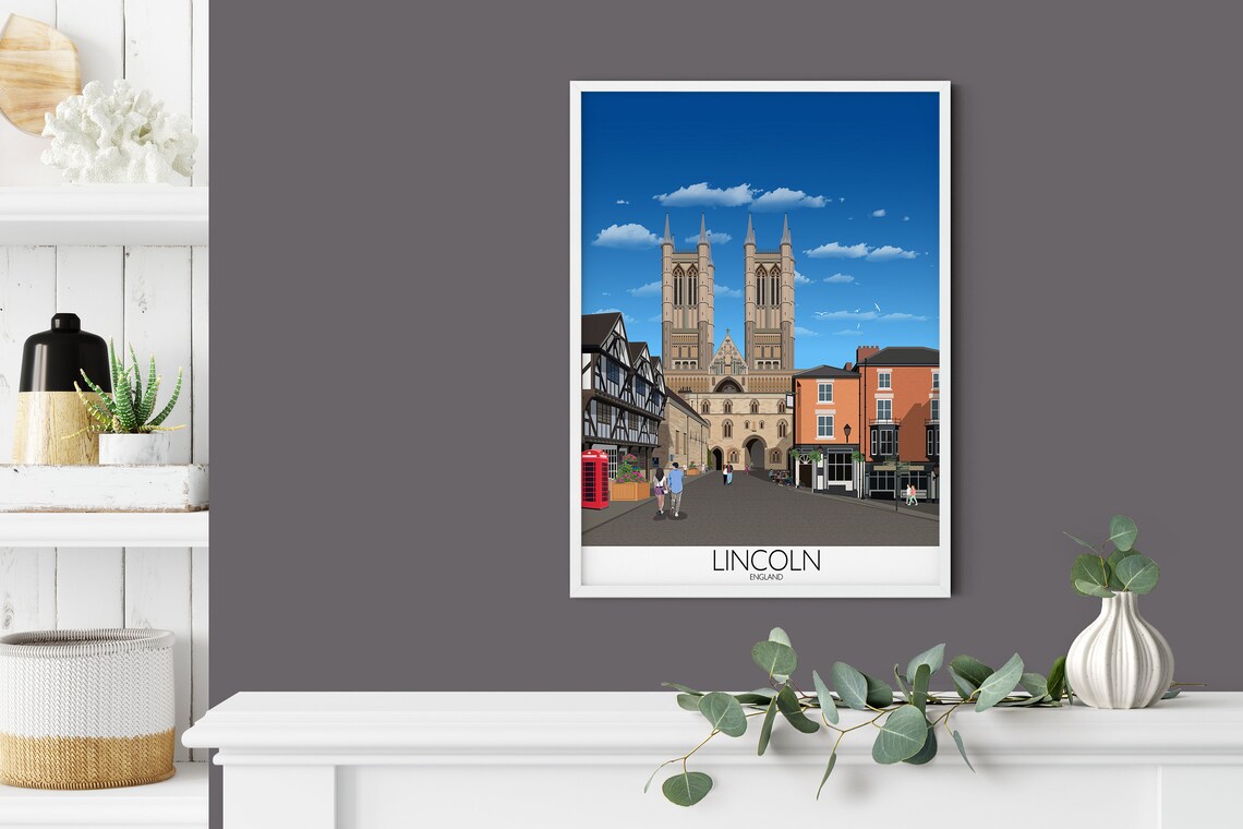 Lincoln England Cathedral Historic Street Scene Travel Poster - Image 4
