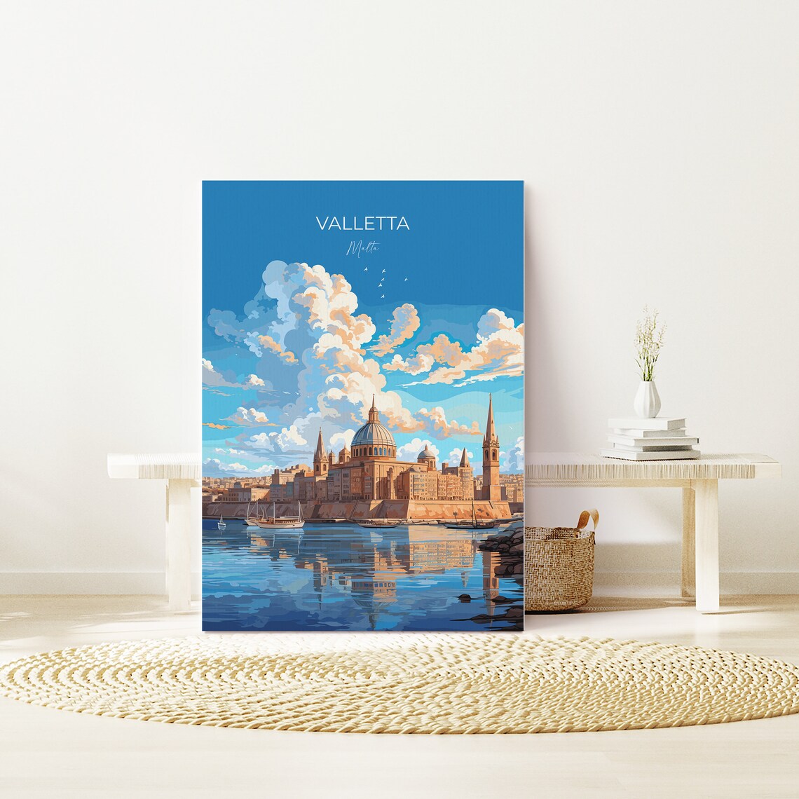 Valletta Malta Grand Harbour Basilica Dome Skyline Travel Poster - Image 2