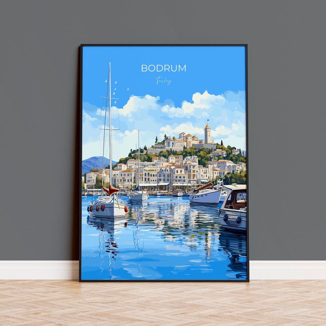 Bodrum Turkey Marina Sailboat Bay Aegean Coast Travel Poster