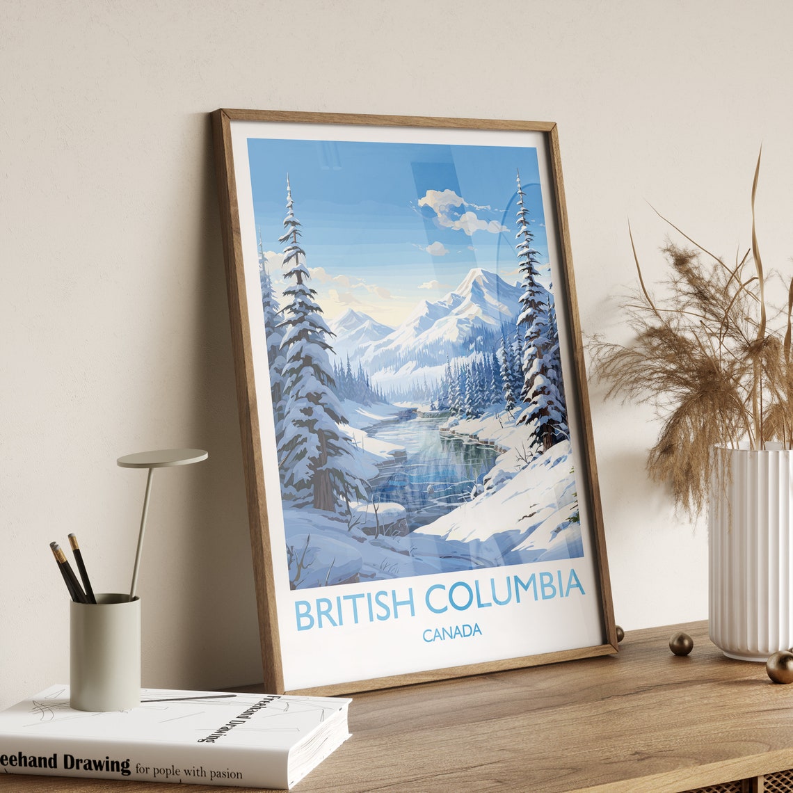 British Columbia Canada Winter Snowy River Pine Forest Poster - Image 3