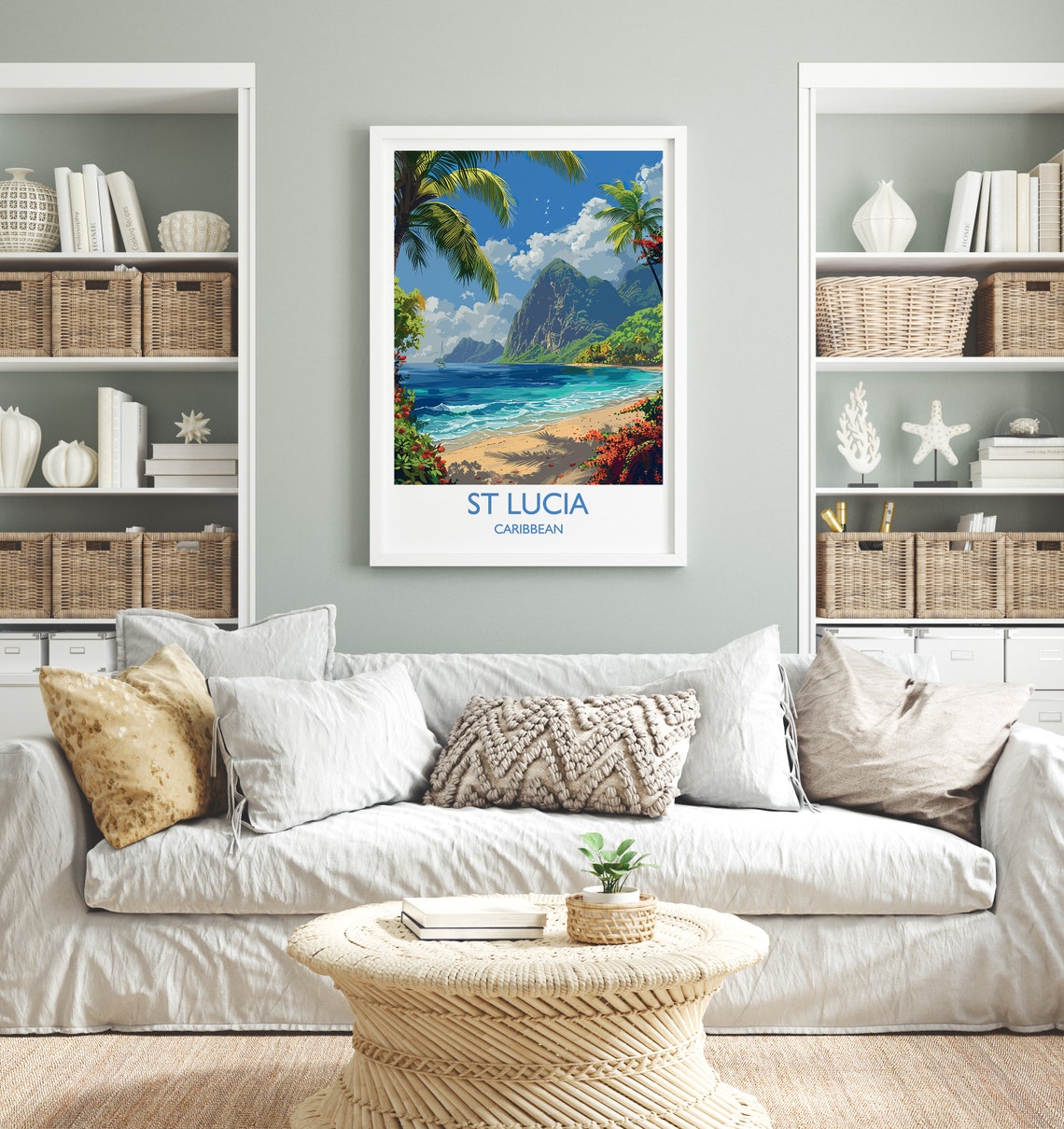 St Lucia Caribbean Pitons Beach Palms White Sand Travel Poster - Image 2