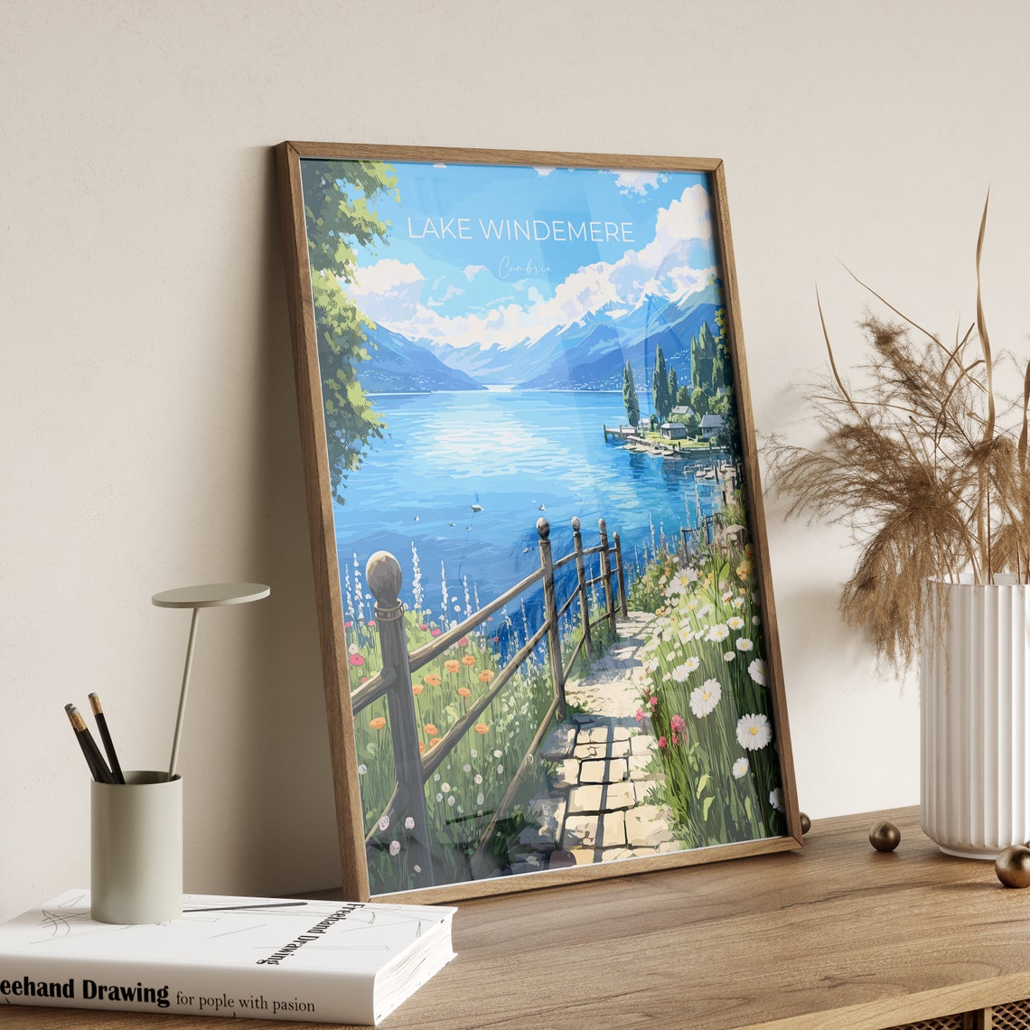 Lake Windemere Cumbria Lakeside Path Daisies Lake View Poster - Image 2