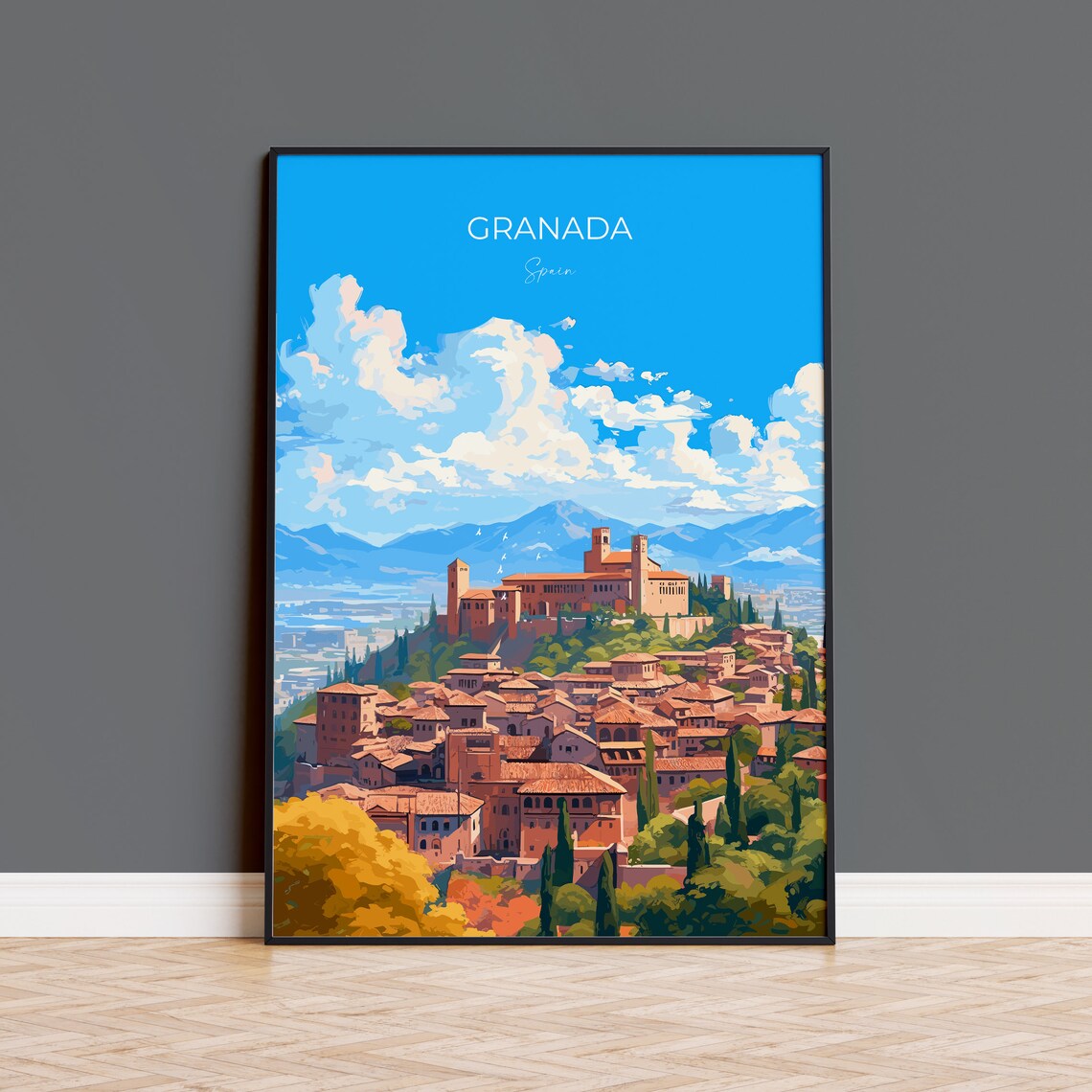 Granada Spain Hilltop Palace Sierra Nevada Travel Poster Wall Decor