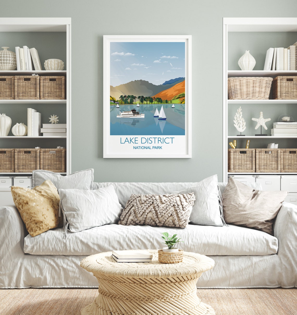 Lake District National Park Lakeside Sailboat Scene Travel Poster - Image 2