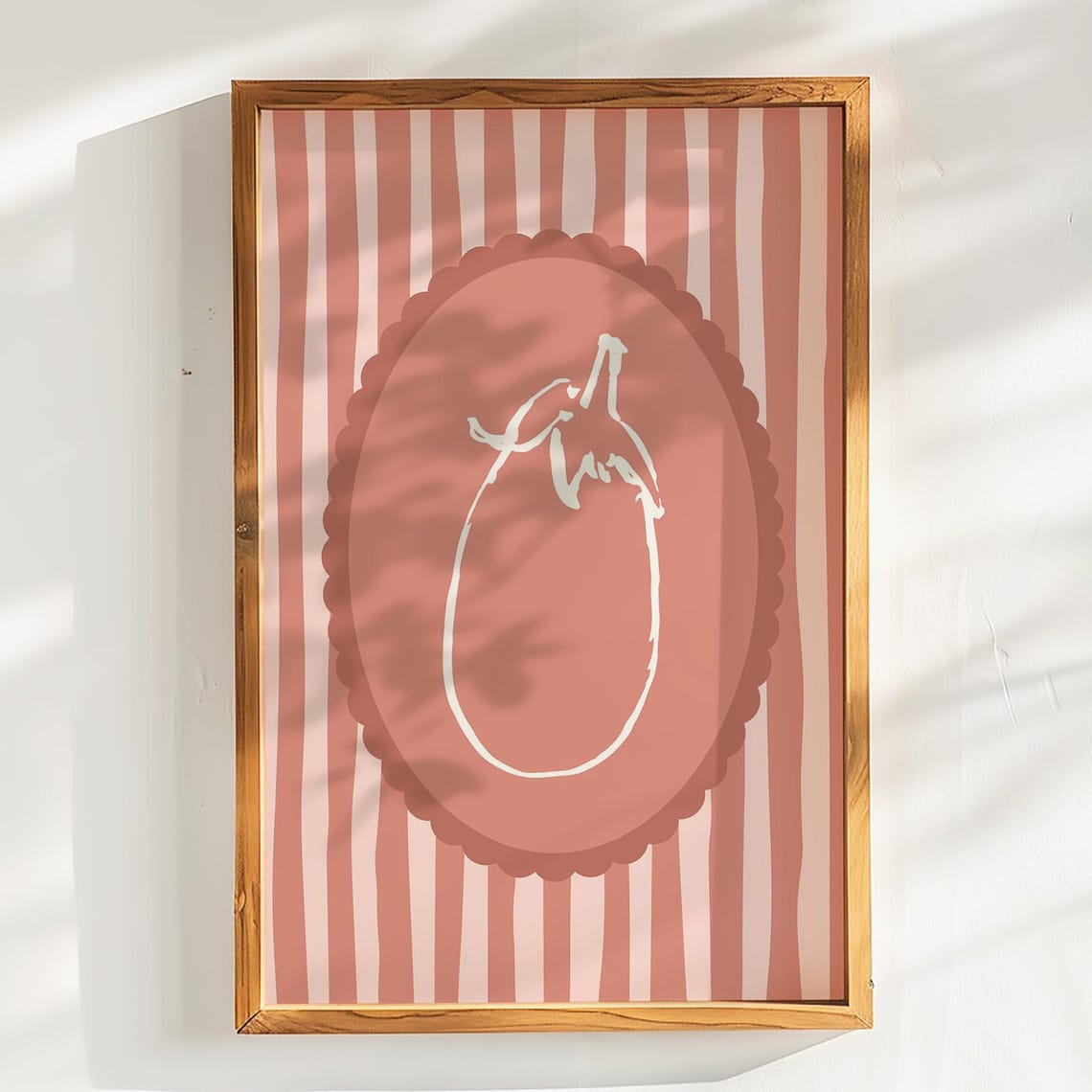 Eggplant Aubergine Line Art Terracotta Striped Kitchen Wall Art
