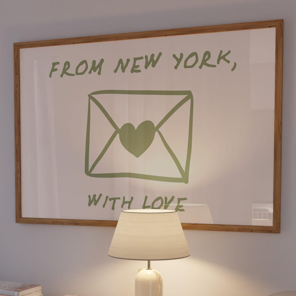 From New York With Love Green Envelope Note Hand Drawn Wall Art