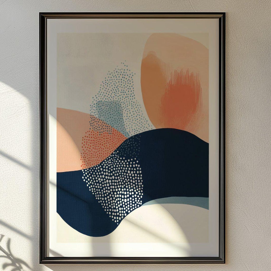 Navy Wave Abstract With Dotted Bands and Coral Arch Modern Poster