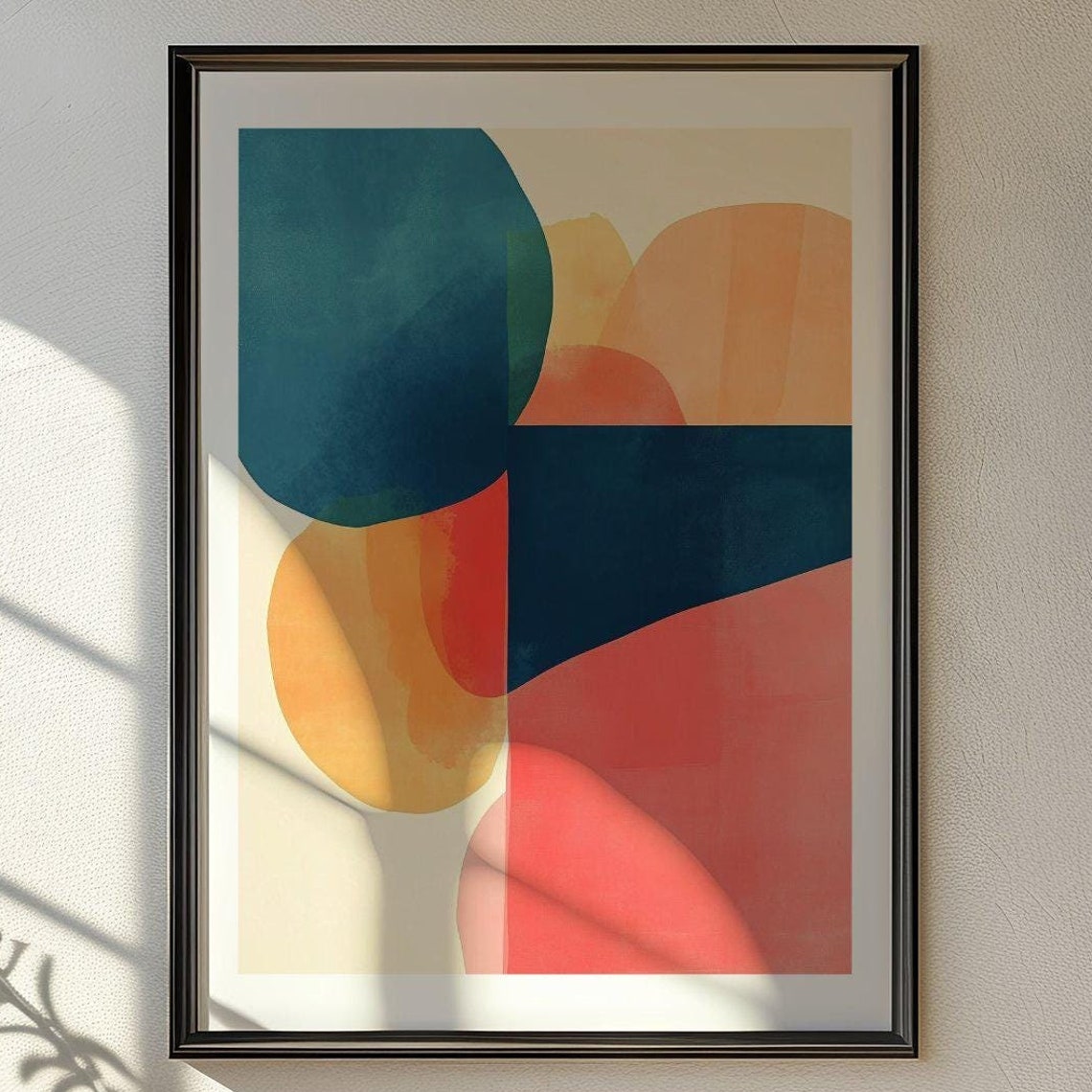 Teal Navy and Orange Watercolor Block Abstract Modern Poster