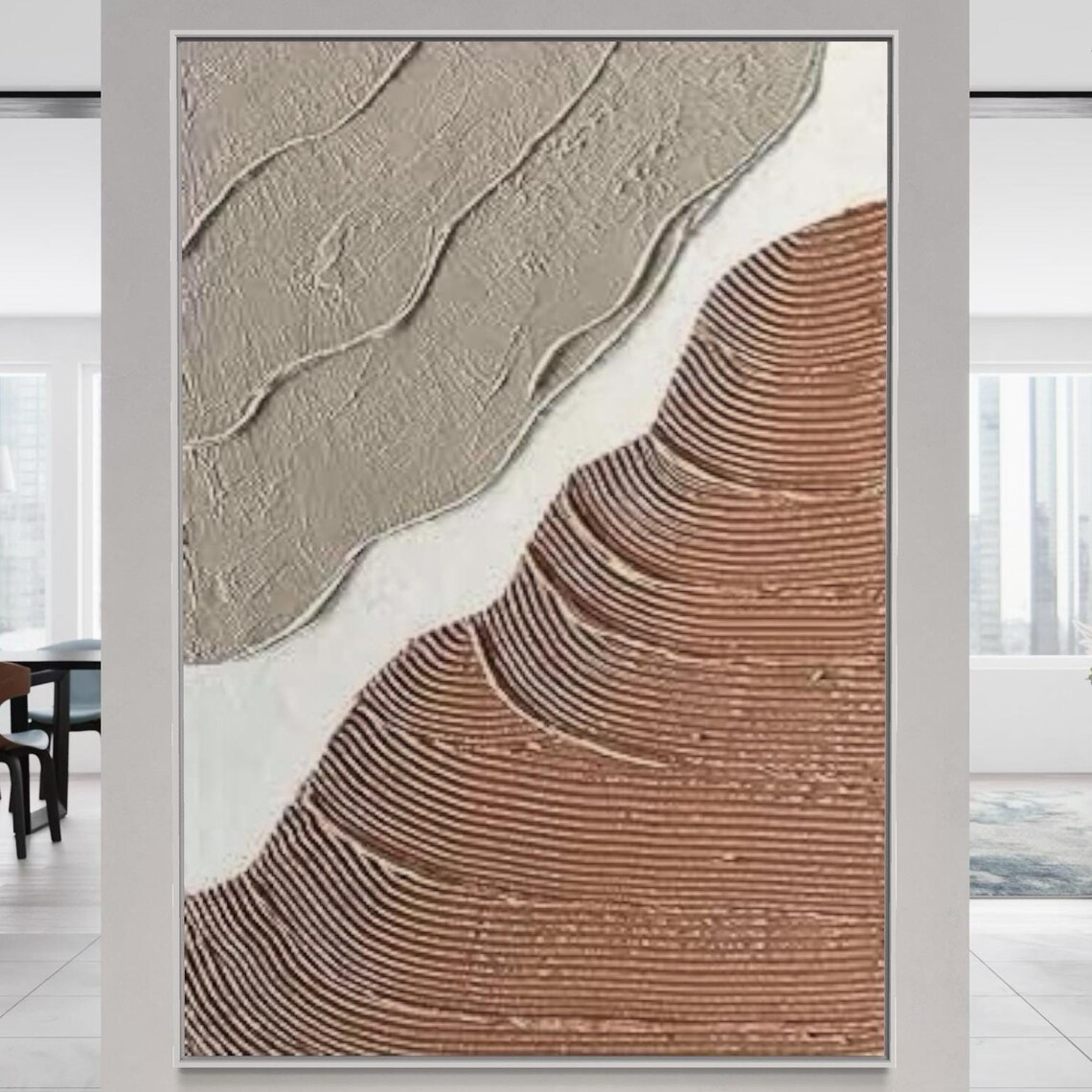 Orange Beige Splicing Oil Painting Modern Vertical Wall Hanging Art Extra Large Original Thick Textured Acrylic Artwork Personalized Art