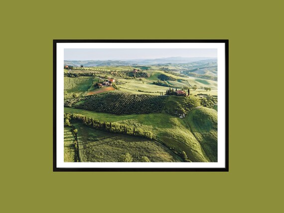 Tuscany Italy Rolling Green Hills Vineyards Aerial Photo Poster