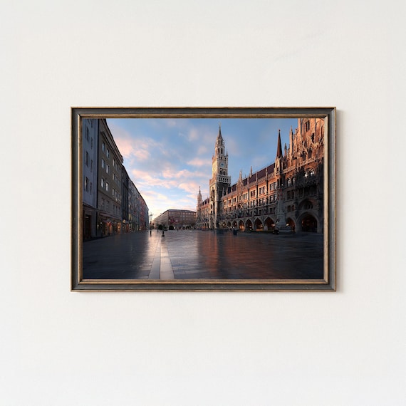 Munich Marienplatz Print Germany Sunset Cityscape Wall Art