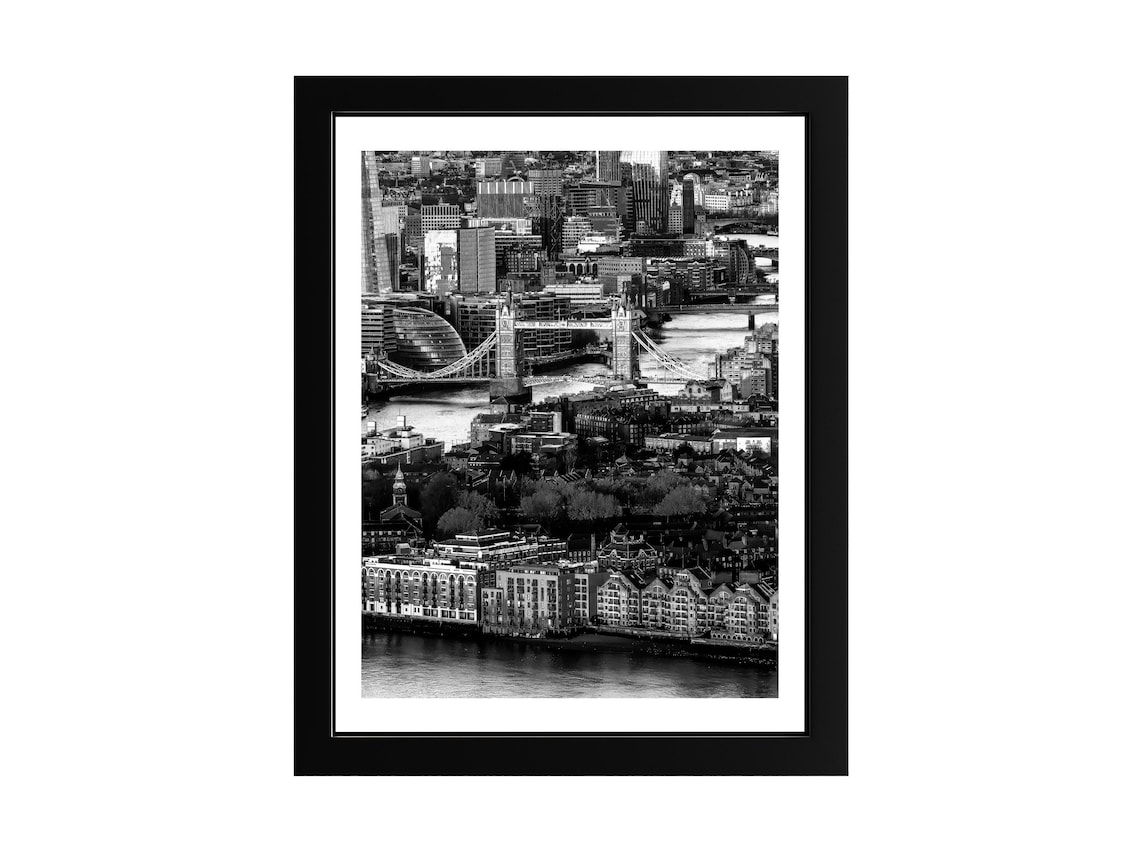 London Tower Bridge Black And White Aerial Cityscape Photo Poster