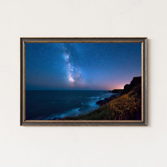 Milky Way Over Atlantic Coastal Cliffs Night Sky Landscape Print Wall Art