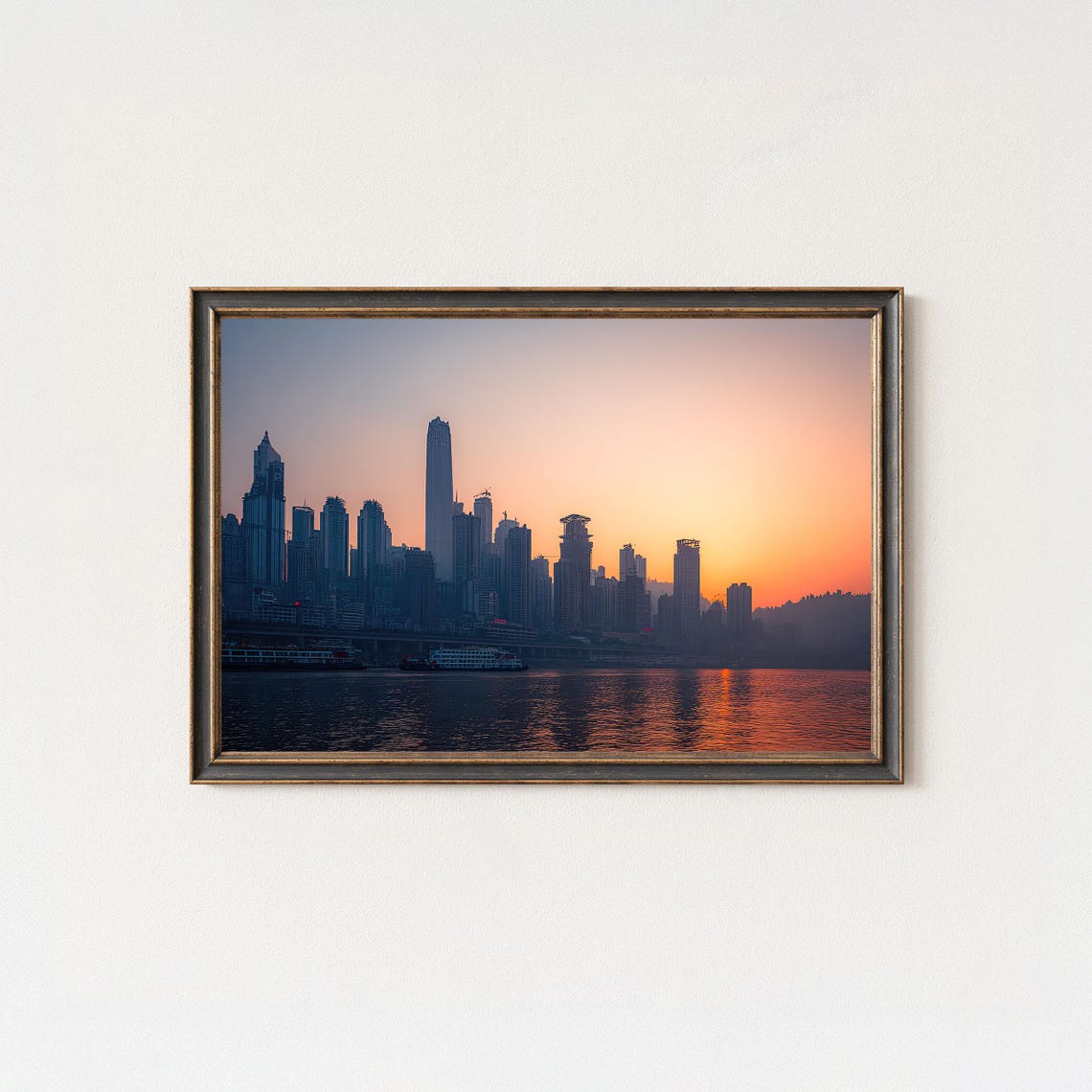 Chongqing Skyline At Sunset River Reflections City Art Poster