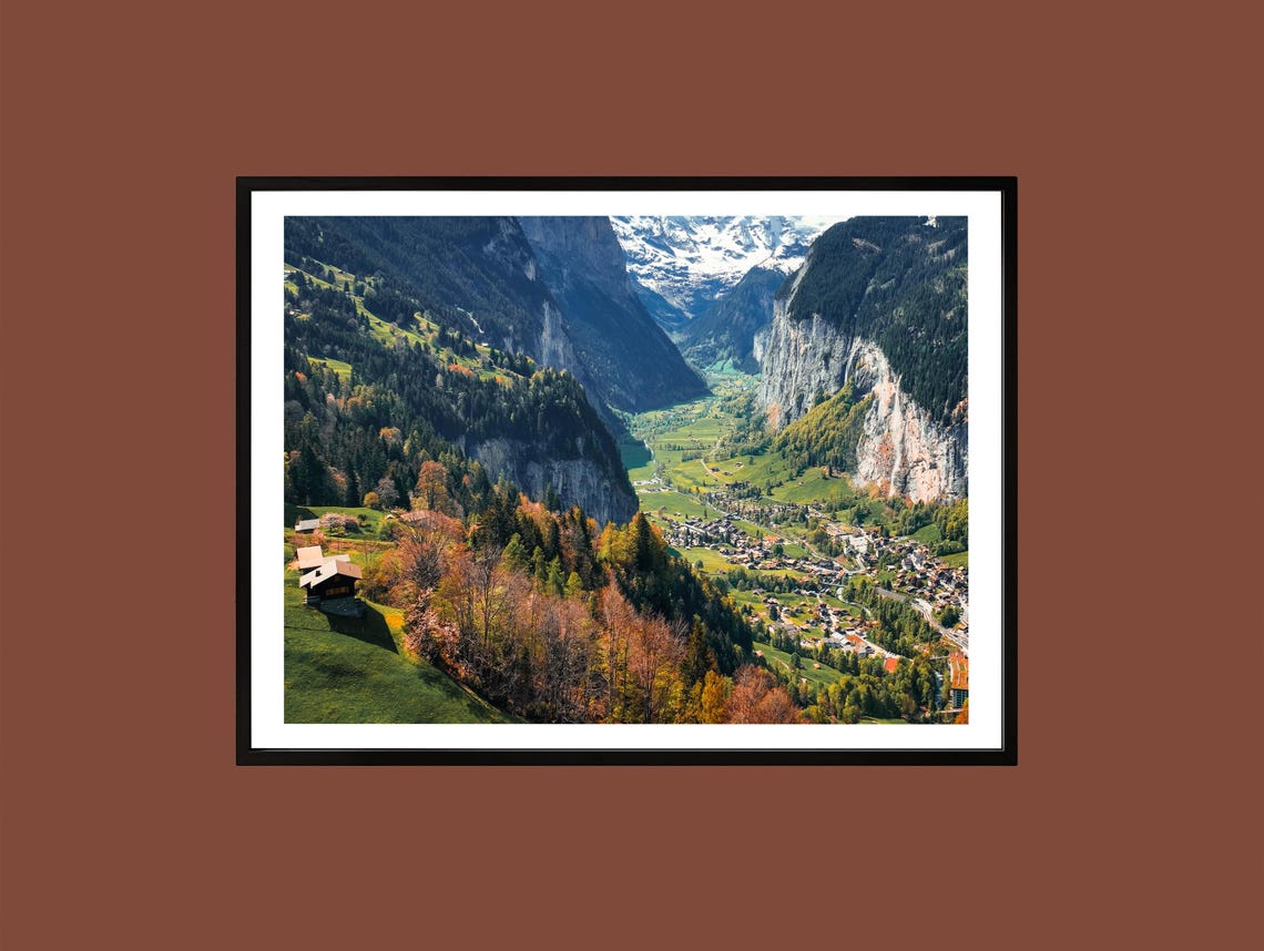 Lauterbrunnen Valley Panorama Swiss Alps Waterfall Meadow Poster