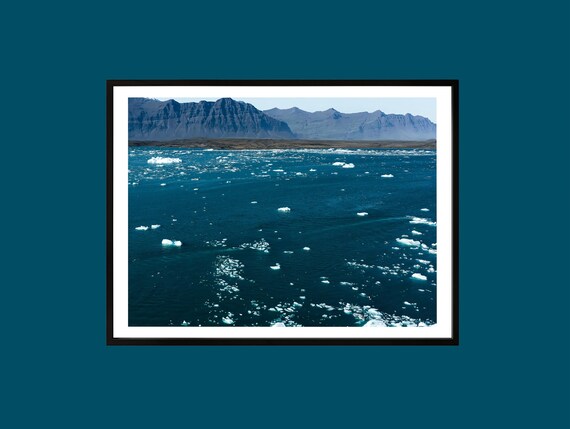 Arctic Icebergs Floating in Blue Water Nordic Seascape Print